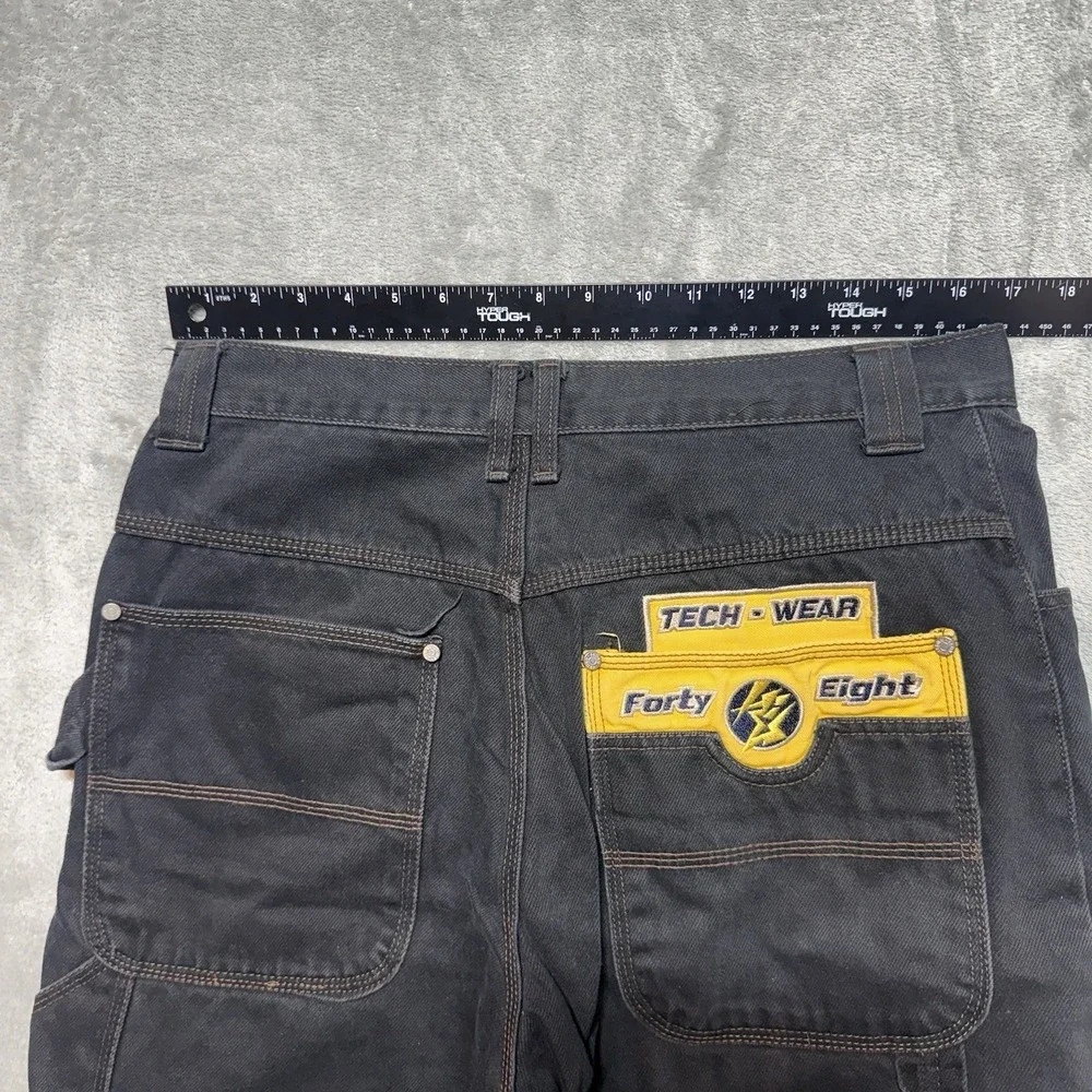 VTG Forty Eight Denim Co Tech Wear Pants Mens 34x34 Black Wide Leg Skate Y2K 90s